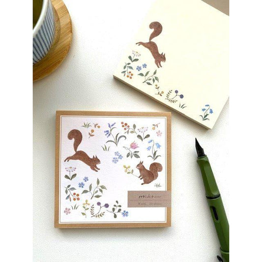 NB Co. Nuku Michikusa Series Memo Pad - Squirrel and Flower